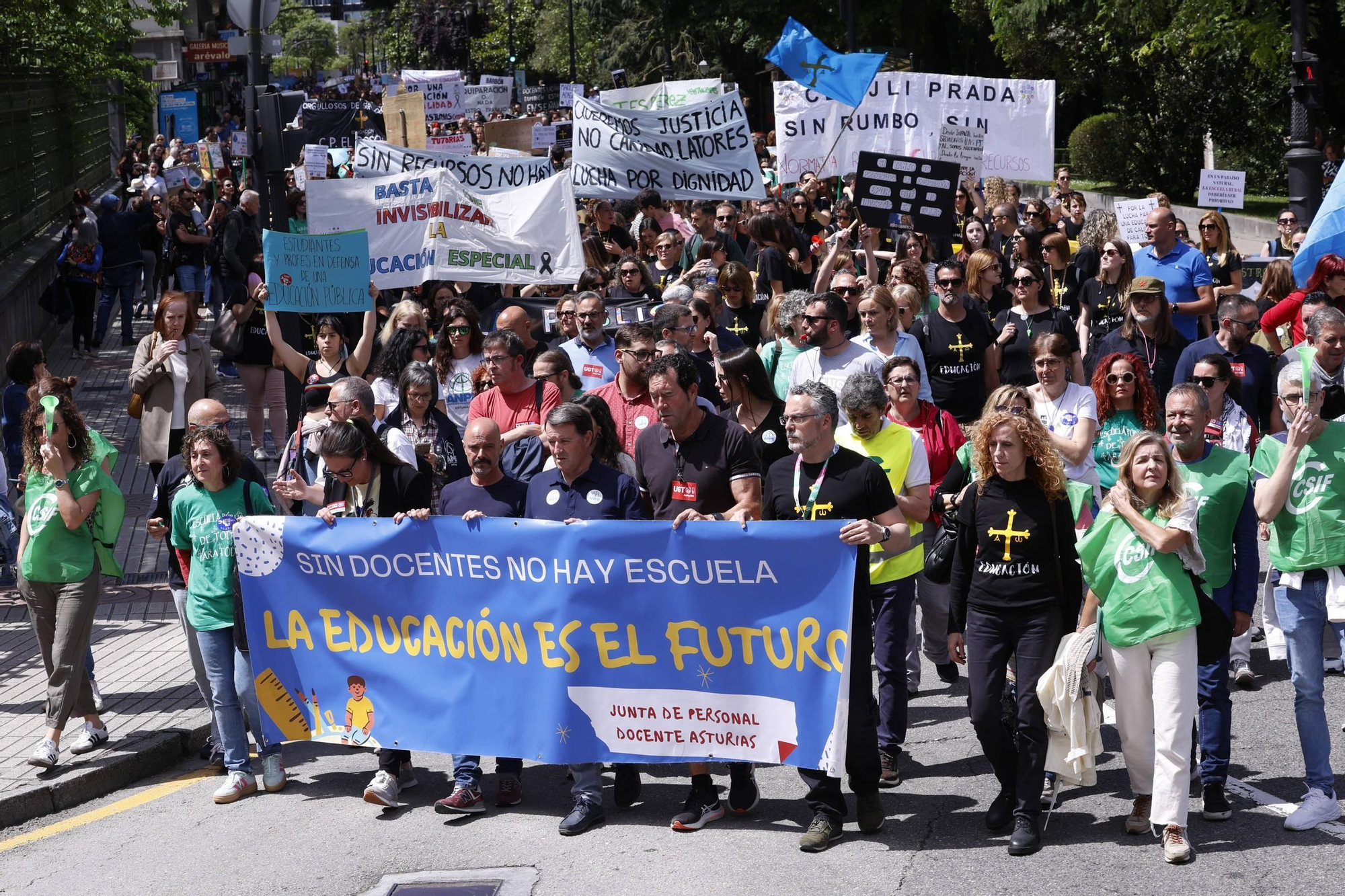 EN IMÁGENES: Cientos de profesores se manifiestan en Oviedo en la cuarta jornada de huelga