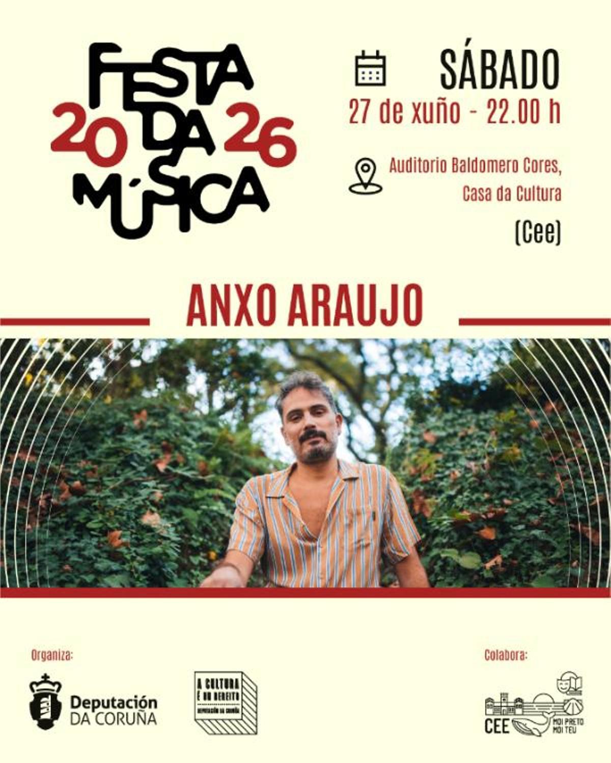 Cartel promocional do concerto de Anxo Araujo en Cee.