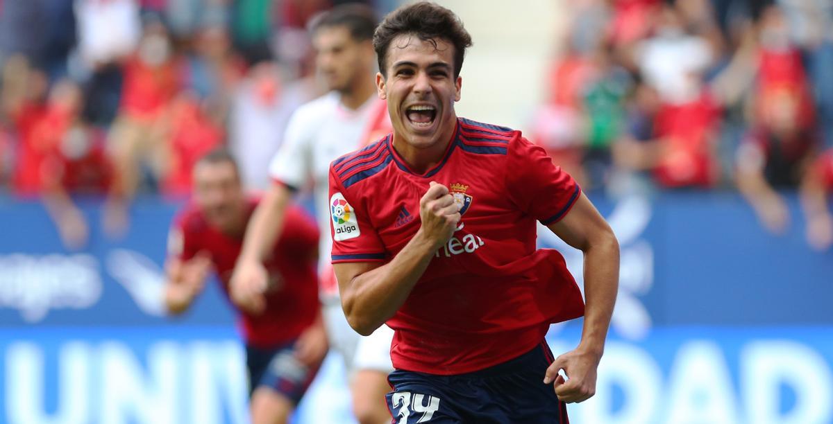 Manu Sánchez en el gol de la victoria ante el Rayo Vallecano