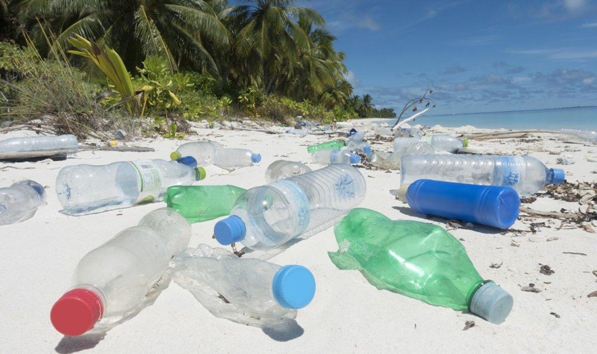 Plastic washed up on tropical island