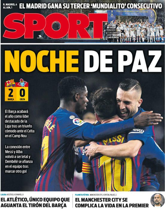 Portada SPORT domingo 23 diciembre 2018