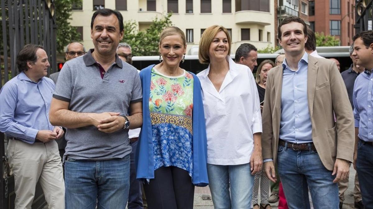 Millo, Cifuentes, Cospedal y Casado, este domingo en Madrid.