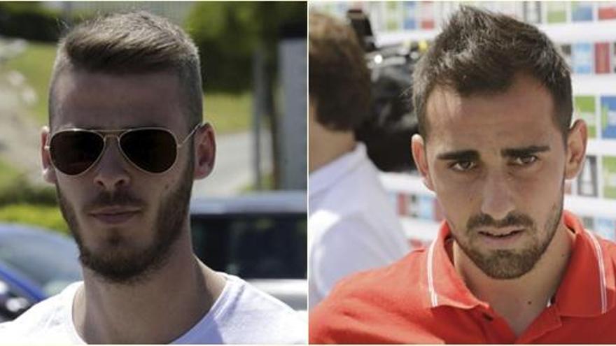 De Gea y Alcácer, a su llegada a Las Rozas.