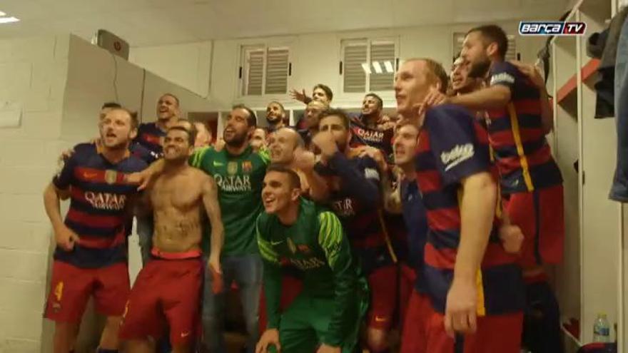 Así celebró el Barcelona en el vestuario el título de Liga