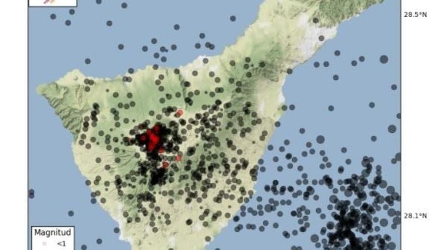 Epicentros (en rojo) del enjambre sísmico.