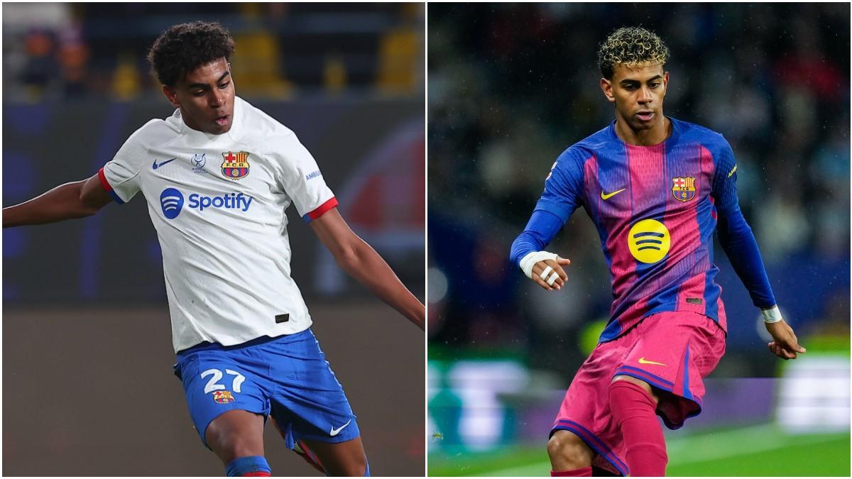 Lamine Yamal durante su debut en la Supercopa y en su último partido contra el Espanyol