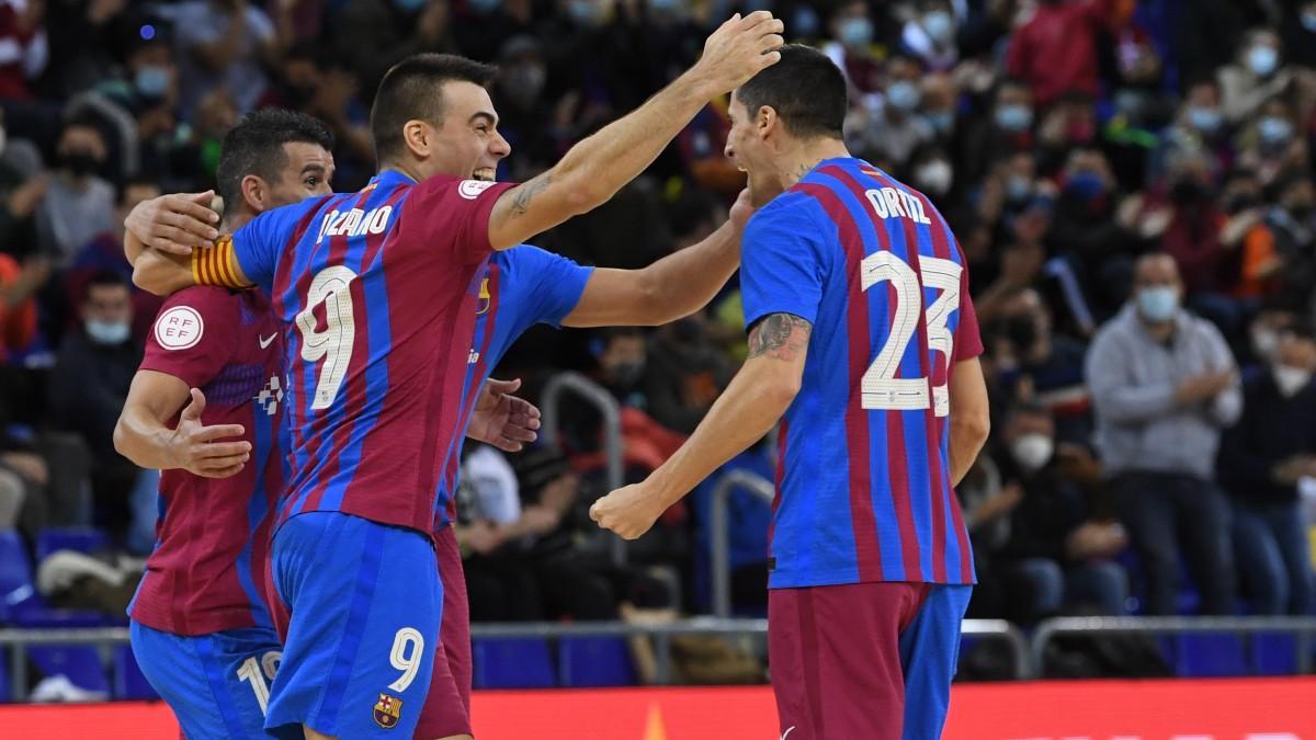 Los jugadores del Barça celebran un gol frente al Jaén en liga