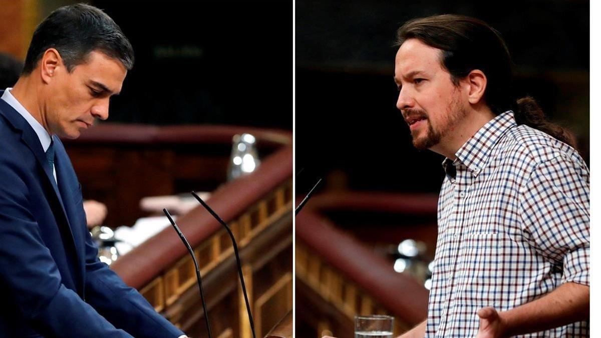 Combo de Pedro Sánchez y Pablo Iglesias durante el debate de investidura que se ha saldado con la segunda votación fallida para Pedro Sánchez, el 25 de julio del 2019