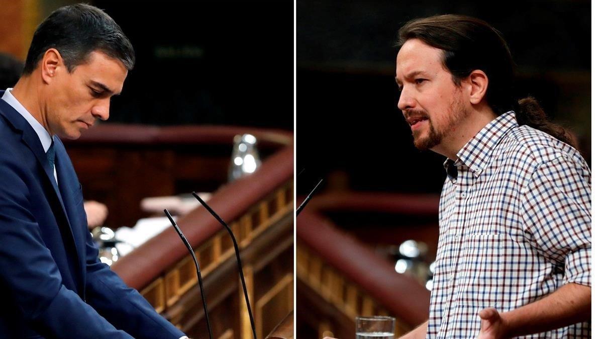 Combo de Pedro Sánchez y Pablo Iglesias durante el debate de investidura que se saldó con la segunda votación fallida para el socialista.