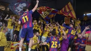 La afición, los jugadores y el cuerpo técnico del Barça se fundieron en una fiesta para celebrar la clasificación para la Final Four