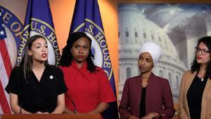 Alexandria Ocasio-Cortez, Ayanna Pressley, Rashida Tlaib e Ilhan Omar, durante una rueda de prensa en el Capitol, en Washington.