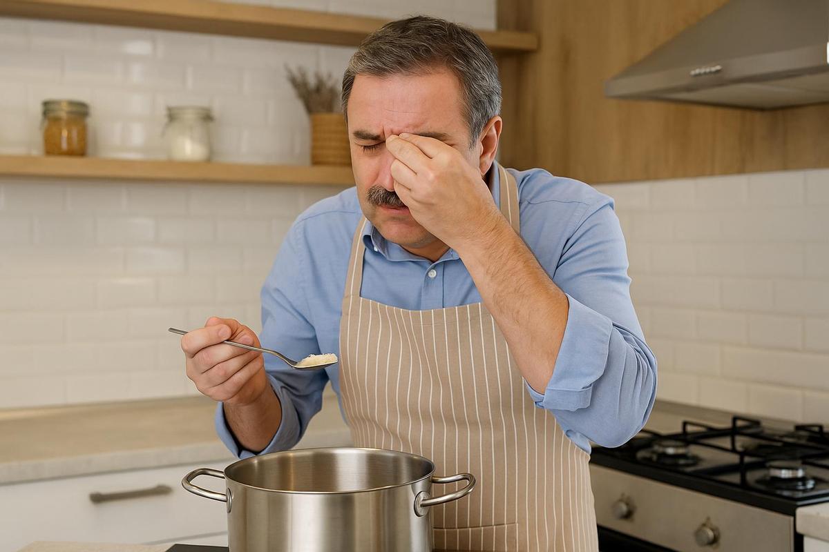 Una persona se pasa de sal al cocinar