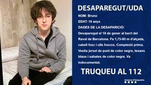 Els Mossos demanen col·laboració ciutadana per trobar un jove de 16 anys desaparegut a Barcelona