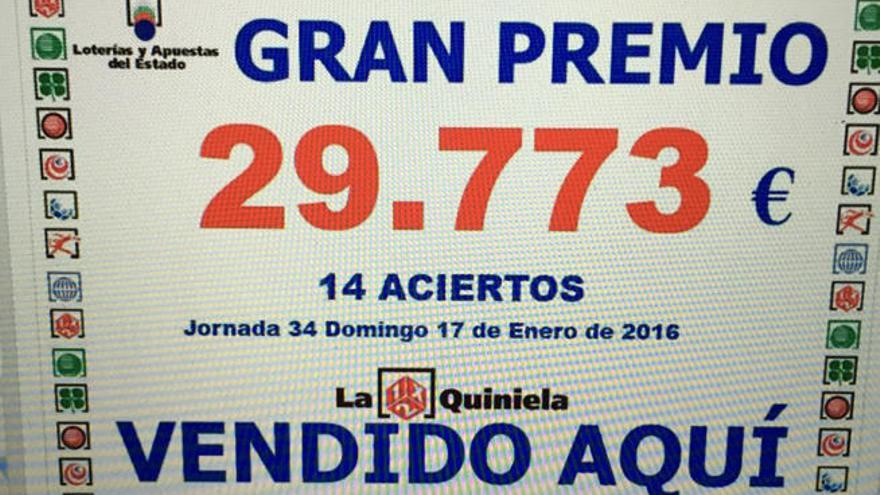 Un acertante de 14 aciertos de La Quiniela gana más de 41.000 euros