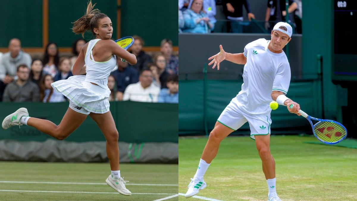 Charo Esquiva y Santamarta jugando en Wimbledon