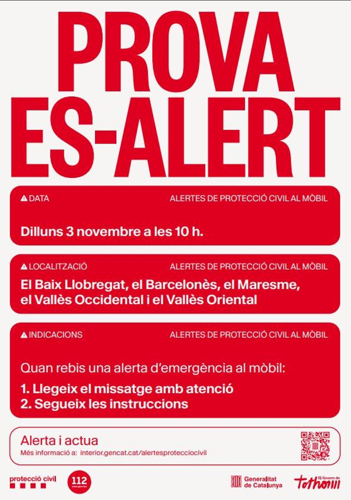 El sistema ES-ALERT se pondrá en marcha a las 10 horas en Barcelona.