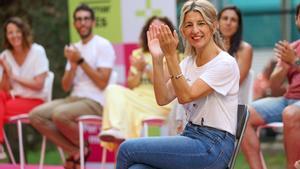 La candidata de Sumar a la presidencia del Gobierno, Yolanda Díaz, participa en el acto central de campaña de Sumar MÉS, en el Parc de ses Fonts de Palma, a 10 de julio de 2023, en Palma de Mallorca, Mallorca, Baleares (España).