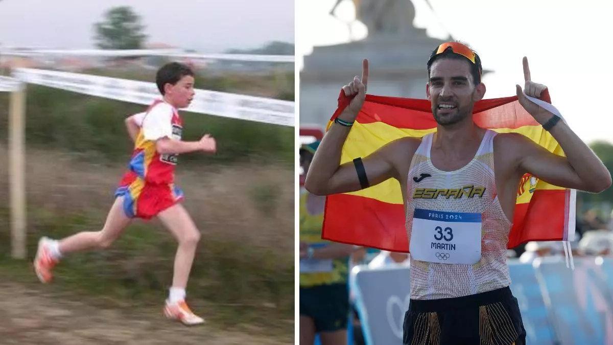 Álvaro Martín, en una imagen de niño y tras ganar la medalla de bronce en parís 2024.