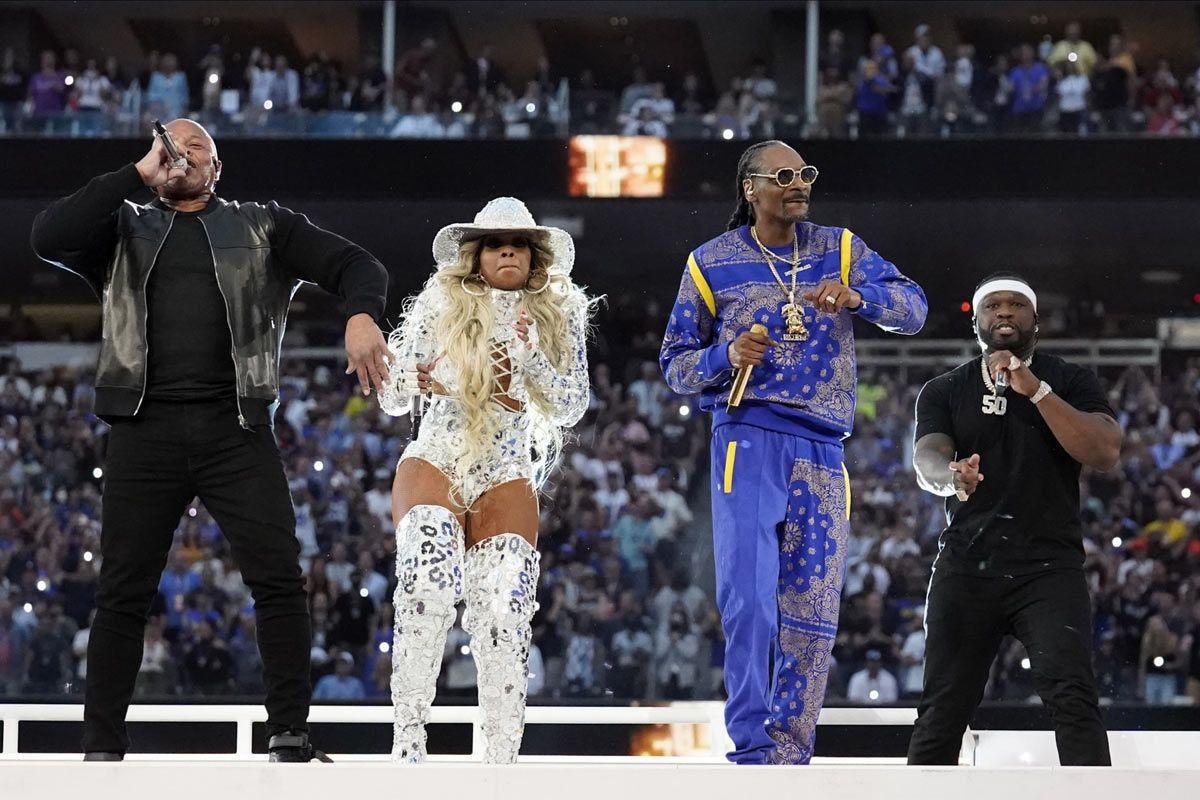 Dr. Dre, Mary J. Blige, Snoop Dogg y 50 Cent en la Super Bowl 2022
