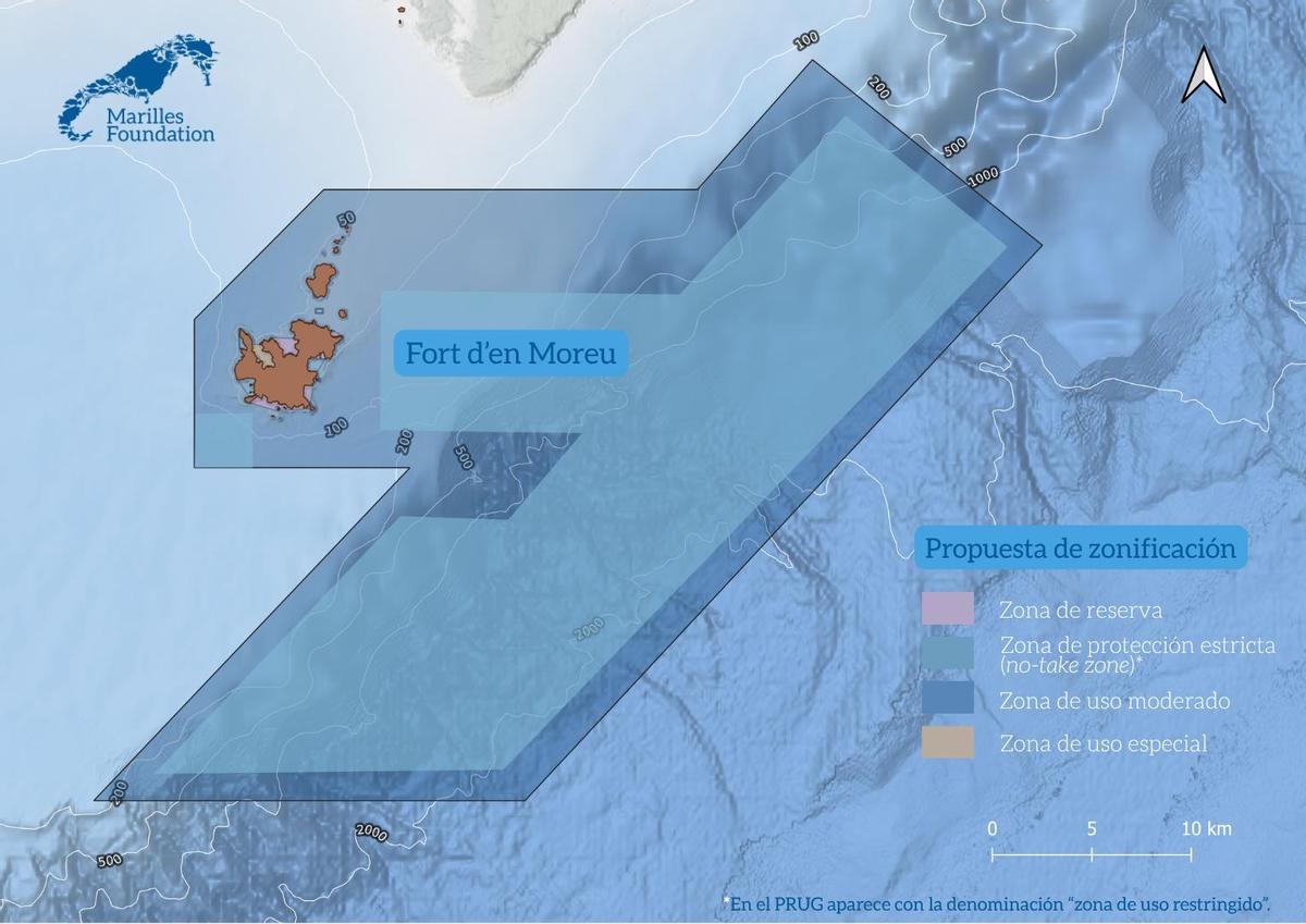 Localización del Fort d'en Moreu en aguas del Parque Nacional de Cabrera, en la zona ampliada en 2019
