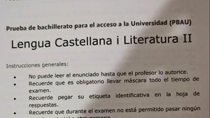 Enunciado del examen de castellano. | TWITTER