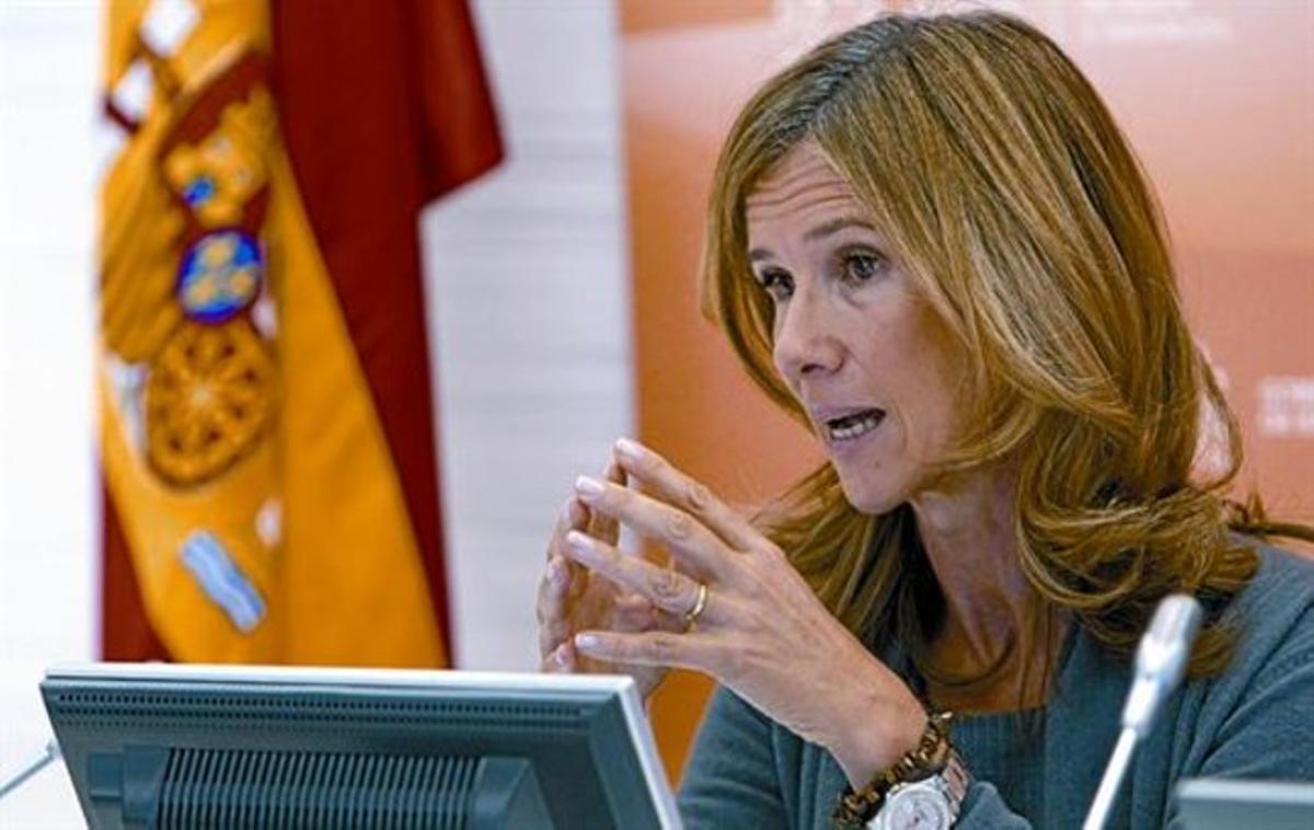 La ministra de Ciència, Cristina Garmendia, al presentar ahir els pressupostos del seu departament.