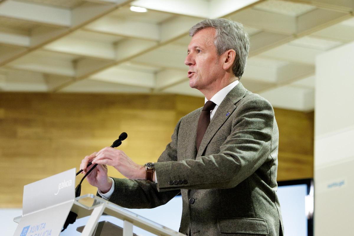 El presidente de la Xunta, Alfonso Rueda, este lunes en San Caetano