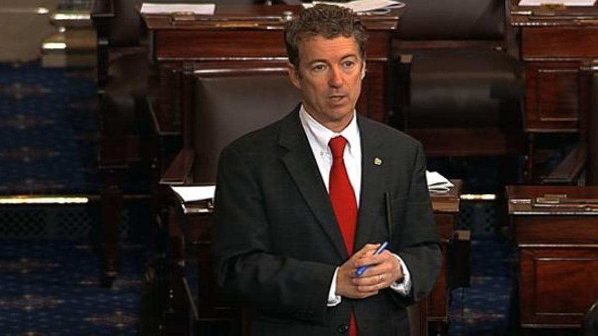Rand Paul, durante su extenso discurso en el Senado, este miércoles en Washington.
