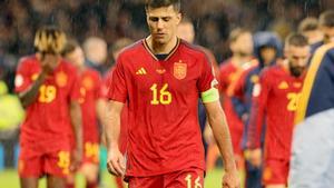 Rodri, al final del partido en la derrota ante Escocia. 