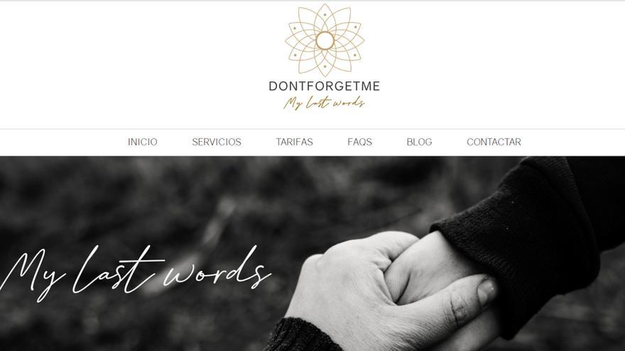 Captura de pantalla del portal 'Dontforgetme', que l'emprenedora gironina Eva Solà ha creat perquè les persones puguin acomiadar-se en vida dels seus éssers estimats