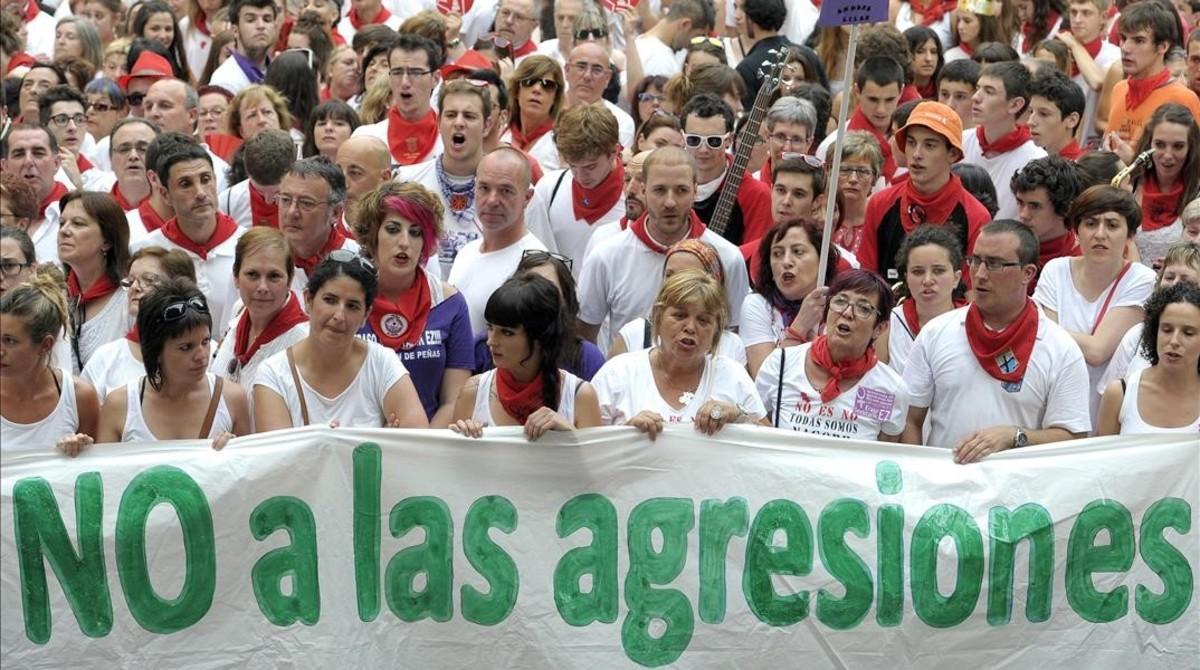 Protesta en Pamplona por las agresiones sexuales durante los Sanfermines de este año.