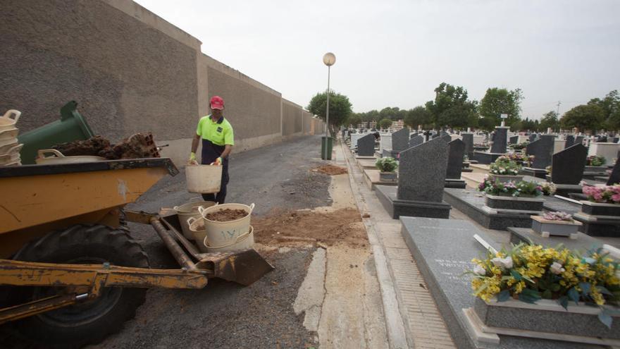Trabajos de mantenimiento en el cementerio de Alicante