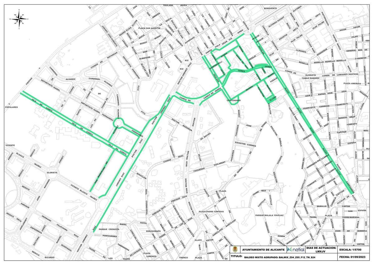 Mapa de la limpieza en Alicante: ¿cuántas veces se baldean las calles de mi barrio?