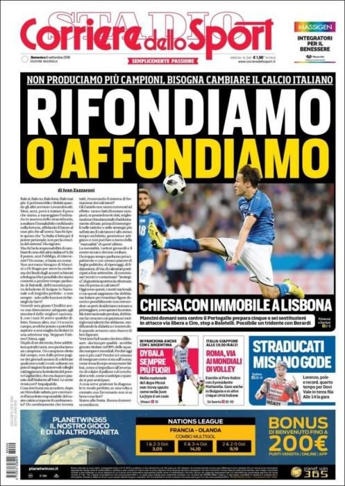 Portada CORRIERE DELLO SPORT domingo 9 septiembre