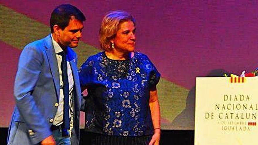 Pilar Rahola en la seva intervenció a Igualada, anit, en els actes previs de la Diada