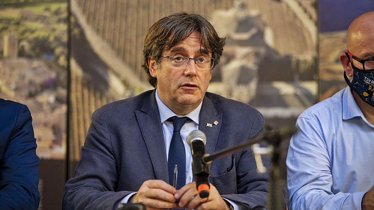 L’expresident Puigdemont, en roda de premsa a l’Alguer.  | EUROPA PRESS