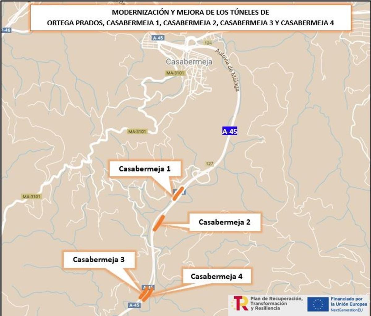 Gobierno licita por 5,5 millones las obras de modernización y mejora de varios túneles en la MA-20 y A-45 en la provincia de Málaga