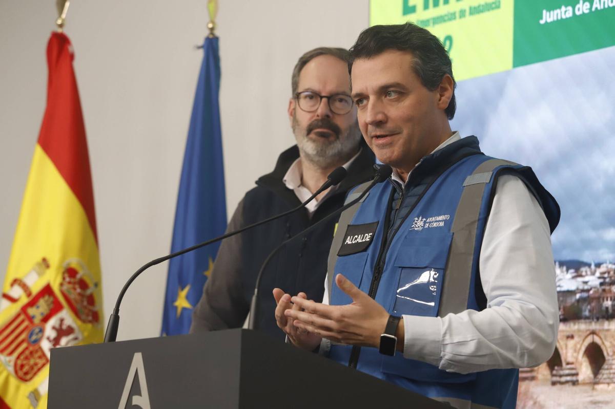 A.J.González Córdoba Temporal inundaciones borrasca Leonardo RP rueda de prensa en el puesto de mando avanzado de José María Bellido y Adolfo Molina