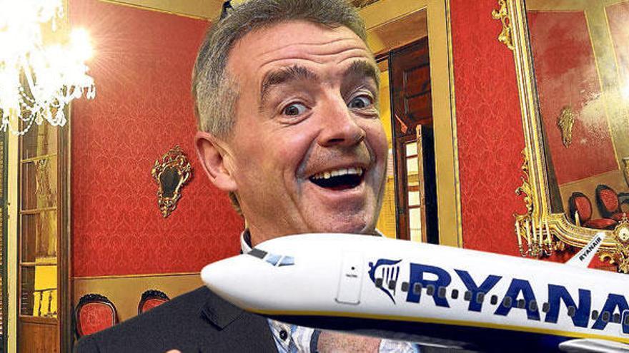 Fotomontaje del presidente de Ryanair en un salón de su nuevo palacio en Palma.