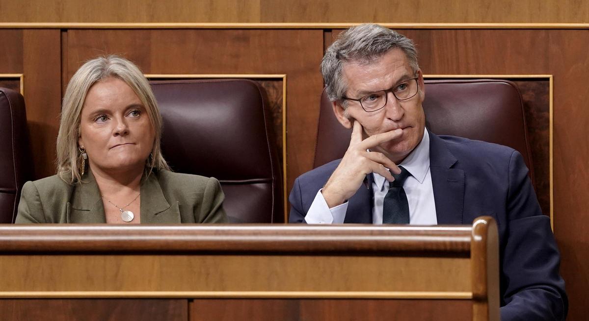 Marimar Blanco y Alberto Núñez Feijóo. Comparecencia de Pedro Sánchez en el Congreso de los Diputados.