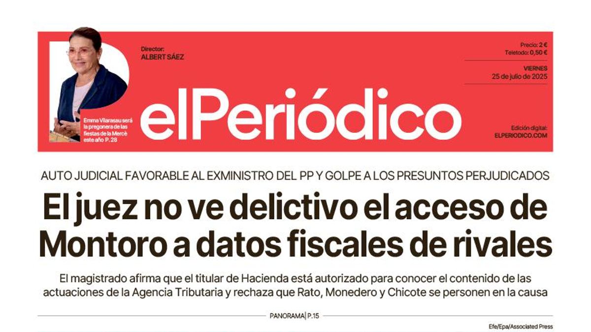 La portada de EL PERIÓDICO del 25 de julio de 2025