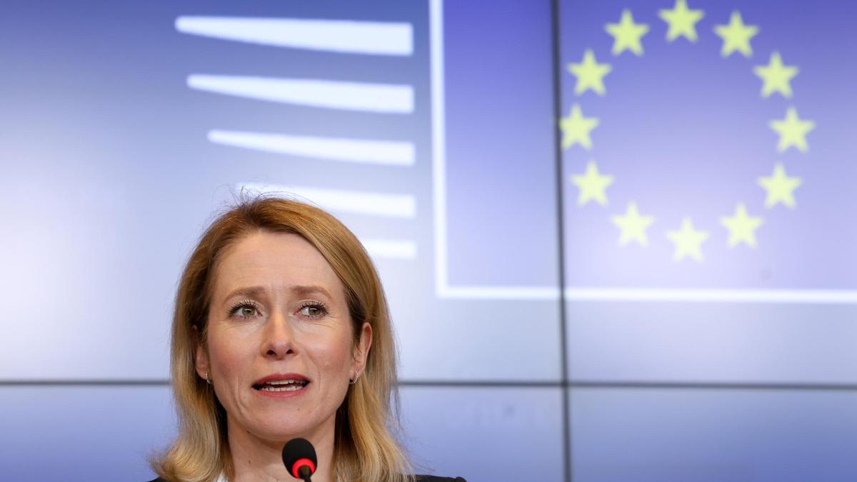 La Alta Representante de la Unión Europea para Política Exterior, Kaja Kallas, en rueda de prensa en Luxemburgo tras el consejo de ministros de Exteriores de la UE.