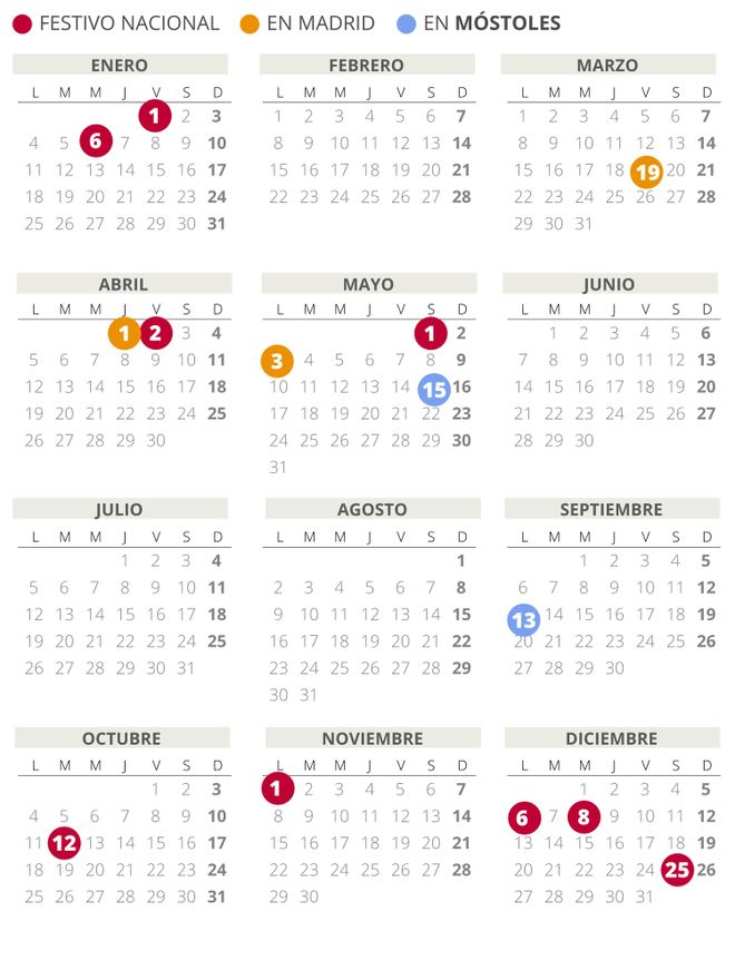Calendari laboral de Móstoles del 2021 (amb tots els dies festius)