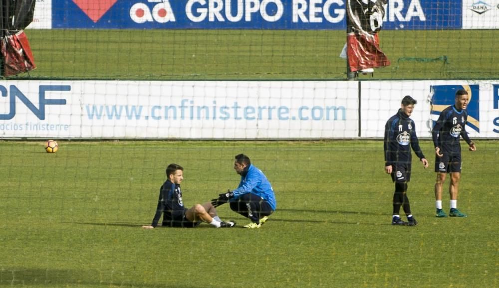 Andone y Albentosa no terminaron el entrenamiento. El central depende de la sesión de mañana para estar en el Bernabéu