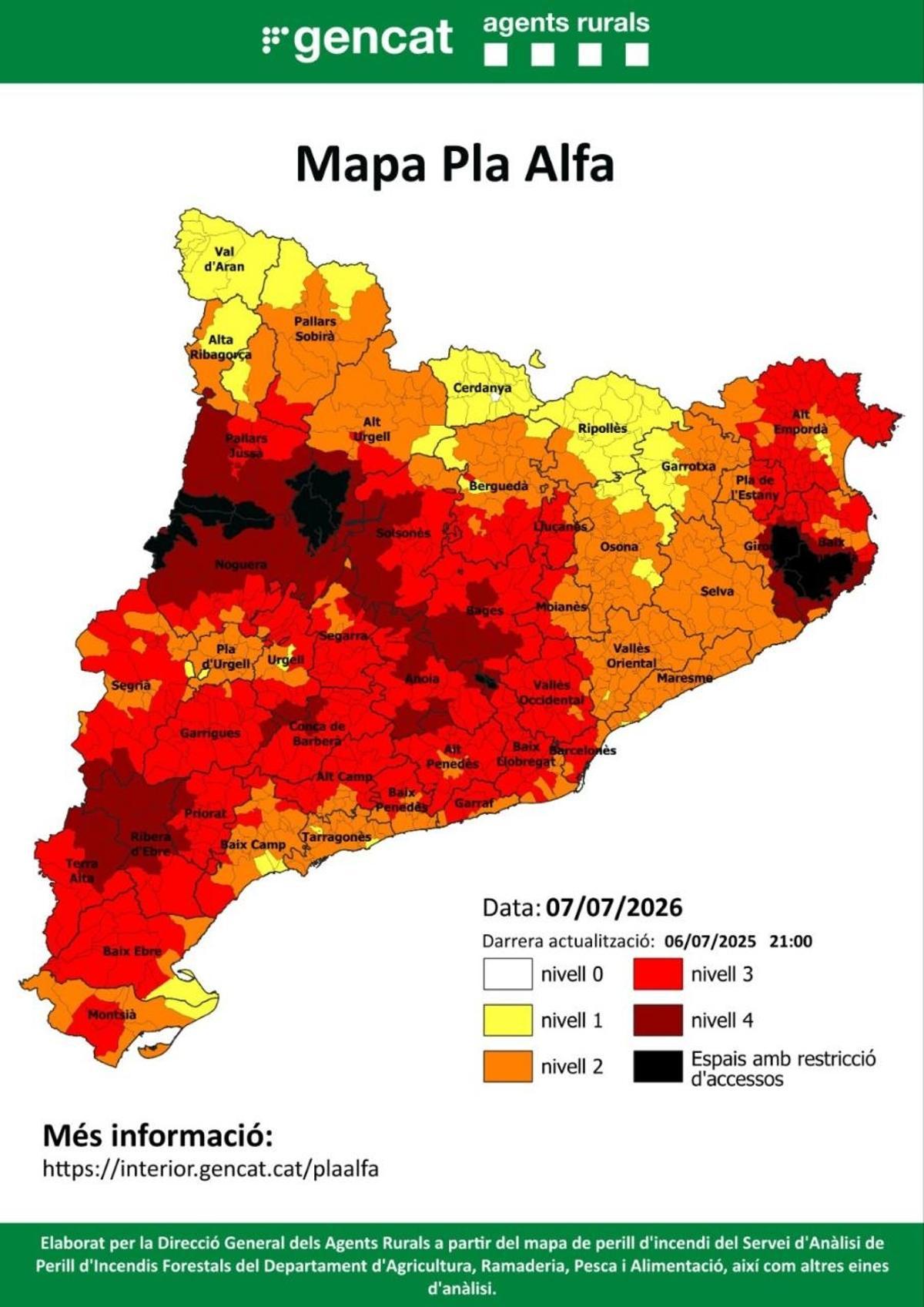 Mapa del Pla Alfa a Catalunya per avui dimarts