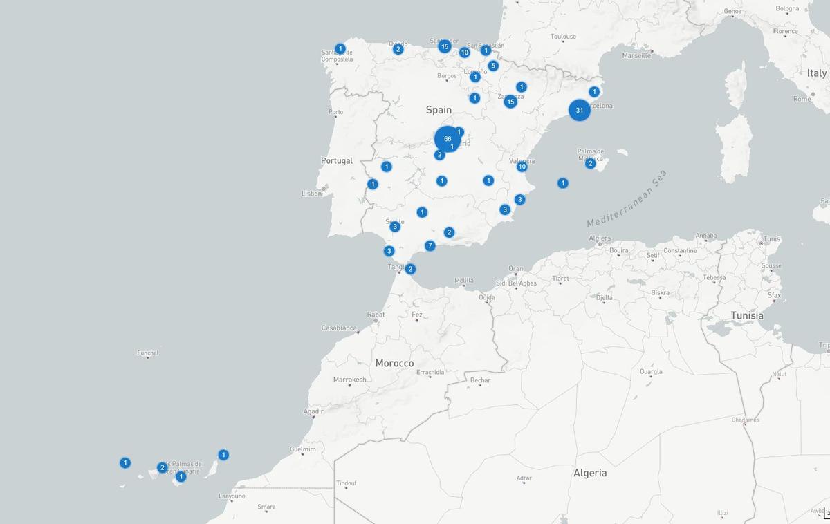 Ubicación de los centros de datos existentes en España
