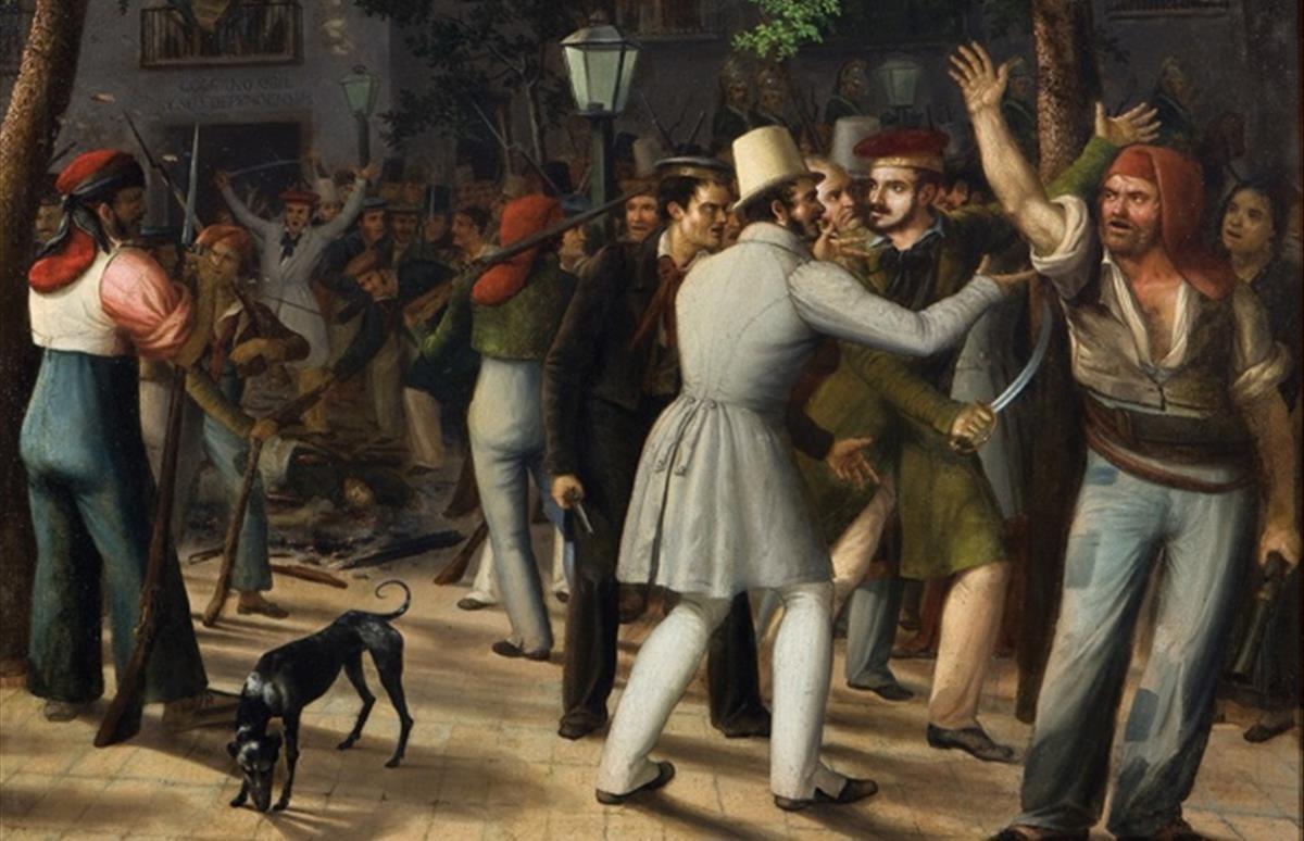 'La patuleia', el otro nombre con que despectivamente se calificaba la bullanga de 1835, tal y como la llevó al lienzo el pintor  Antoni Ferran Satayol.