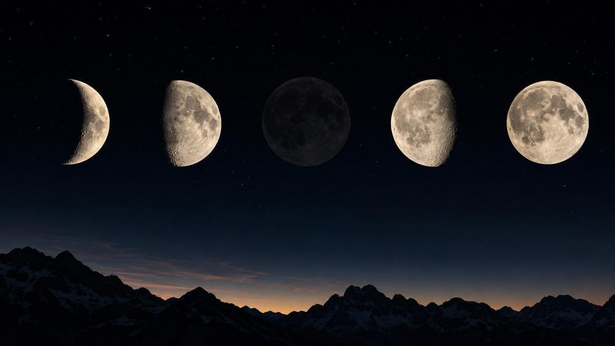 Composición fotográfica de las fases de la Luna.
