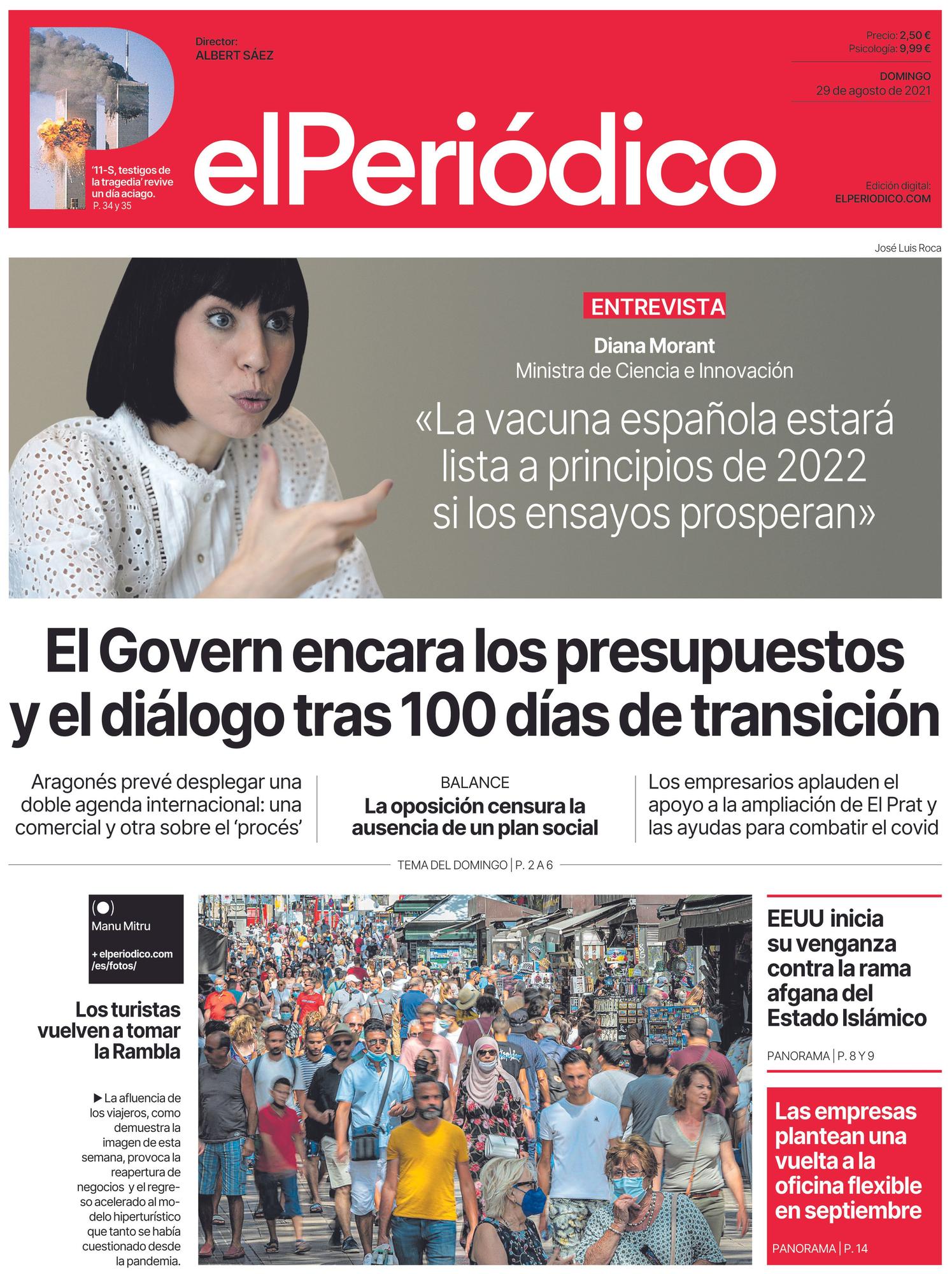 La portada de EL PERIÓDICO del 29 de agosto de 2021