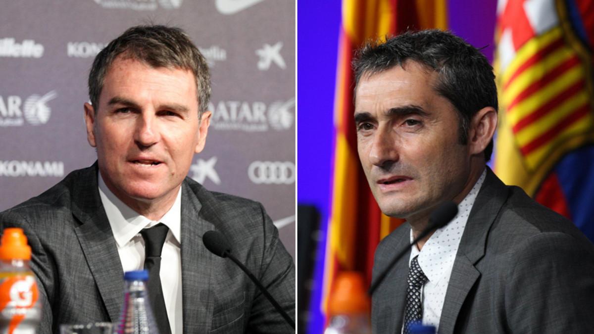 Robert Fernández y Ernesto Valverde, secretario técnico y entrenador del FC Barcelona